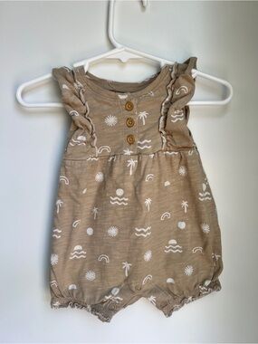 Little Co. Neutral Boho Baby Romper 3 Months | Ruffle Bubble Romper